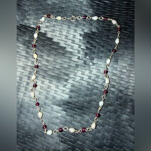 Vintage Sterling Silver Pearl and Amethyst Bead Necklace 16 inches